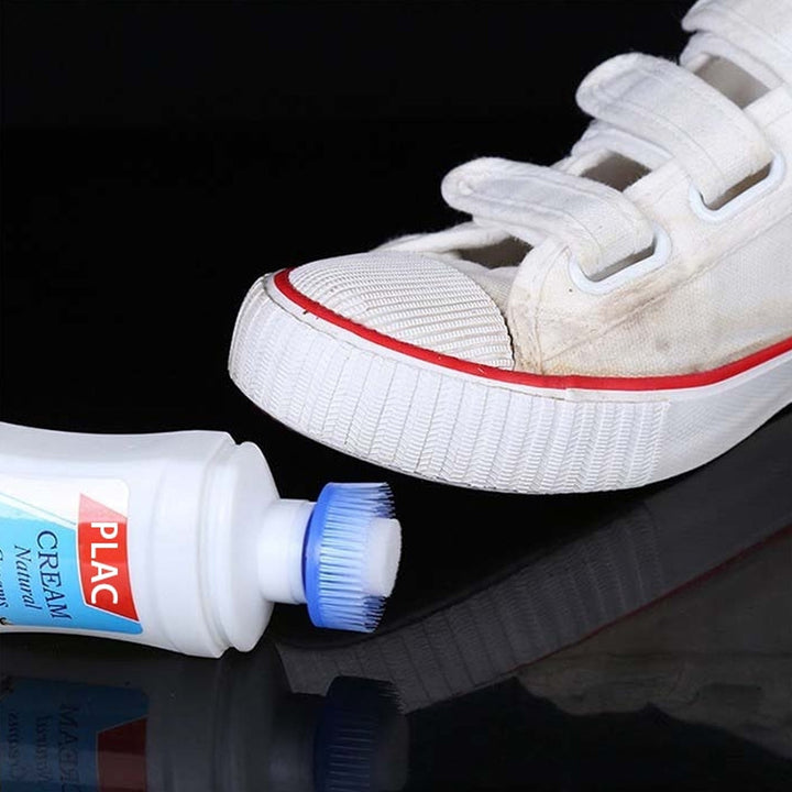 White Shoe Brightener with Removal of Dirt and Whitening Function White Shoes Cleaner with Brush Head for Dirty Shoe Polish Natural Waxes (75 ML) - Springkart 