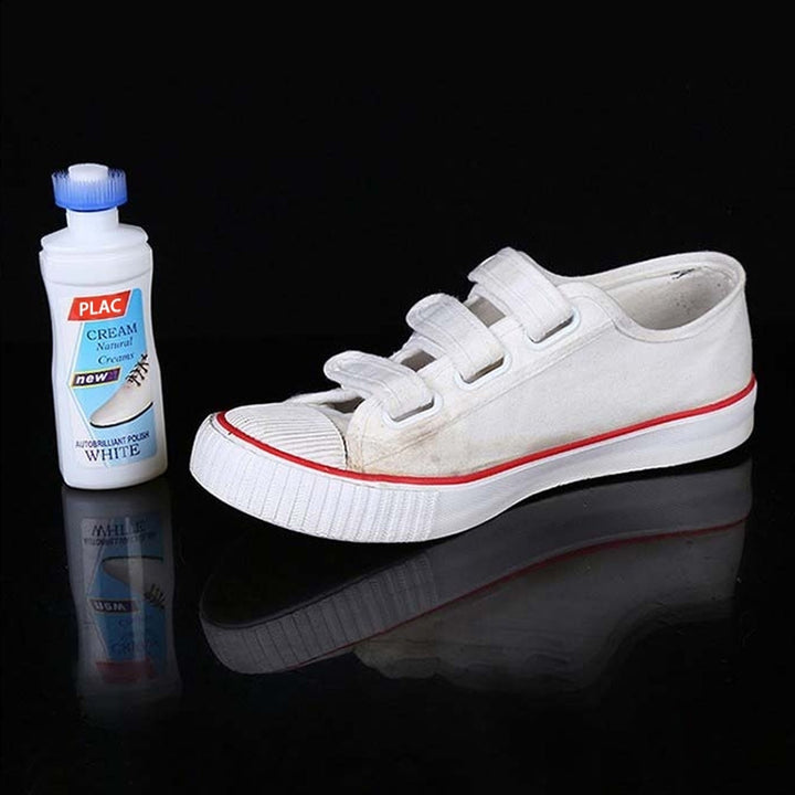 White Shoe Brightener with Removal of Dirt and Whitening Function White Shoes Cleaner with Brush Head for Dirty Shoe Polish Natural Waxes (75 ML) - Springkart 