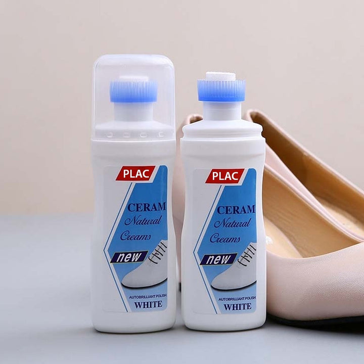 White Shoe Brightener with Removal of Dirt and Whitening Function White Shoes Cleaner with Brush Head for Dirty Shoe Polish Natural Waxes (75 ML) - Springkart 