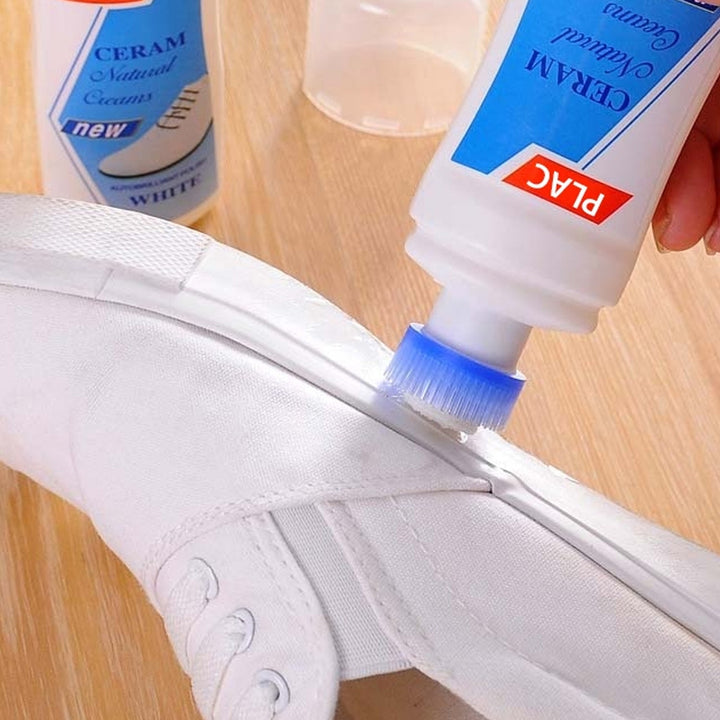 White Shoe Brightener with Removal of Dirt and Whitening Function White Shoes Cleaner with Brush Head for Dirty Shoe Polish Natural Waxes (75 ML) - Springkart 