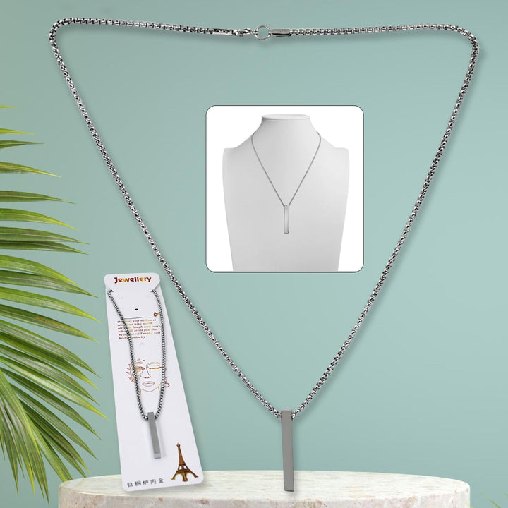 Stainless Steel Plain Stick Shape Locket With Chain (1 Pc) - Springkart 