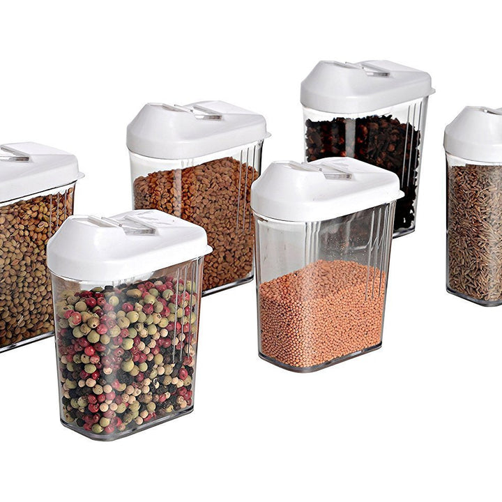 096 Plastic Easy Flow Storage Jar With Lid (750ml Set Of 6)