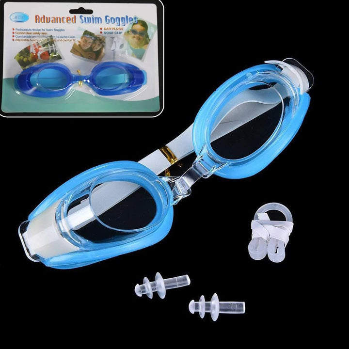 0399 Swimming Goggles  With Ear And Nose Plug Adjustable Clear Vision Anti-fog Waterproof