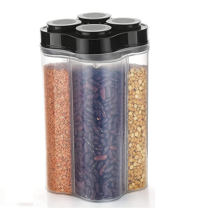 0764b Plastic Lock Food Storage 4 Section Container Jar For Grocery Fridge Container.