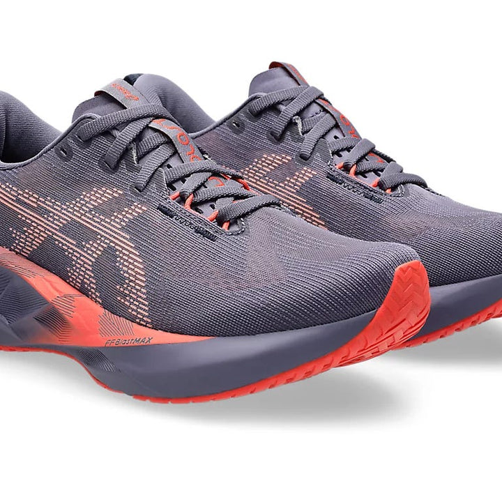 The ASICS NOVABLAST 5 for women with responsive cushioning, Trampoline™ technology, and a breathable, lightweight design, perfect for high-speed running