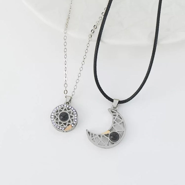 Sun and Moon Magnetic Necklace for Couples saying "I Love You" in 100 languages