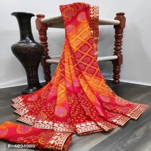Women's Red Georgette Printed Saree with Blouse piece - Springkart 