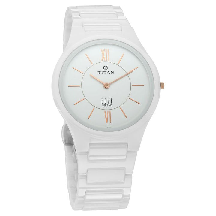 Titan Edge Ceramic White Dial Analog Ceramic Strap Watch For Men