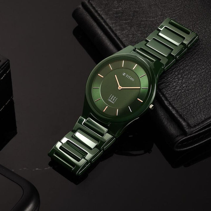 Titan Edge Ceramic Green Dial Analog Ceramic Strap Watch For Men