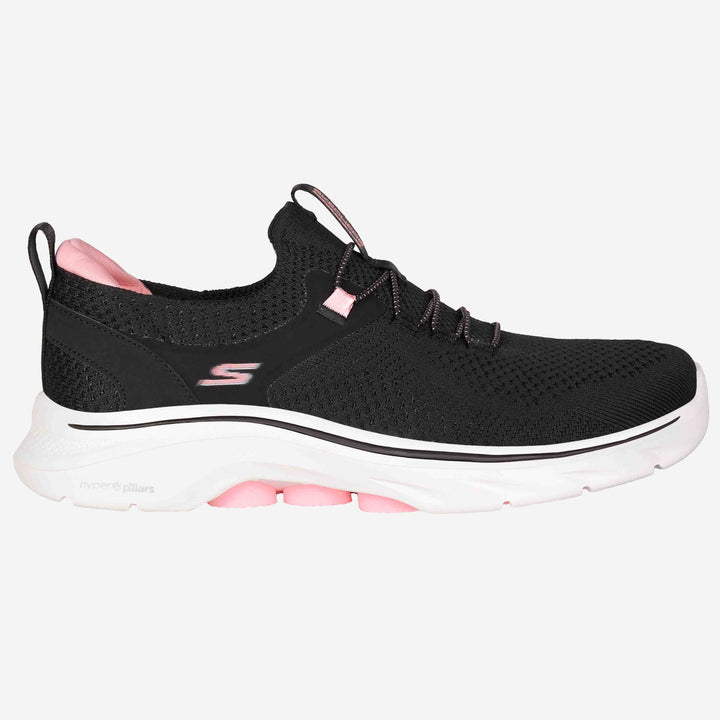 Side view of Skechers GO WALK 7 - Abie woMen's slip-on walking shoes showcasing the breathable mesh upper and sleek design