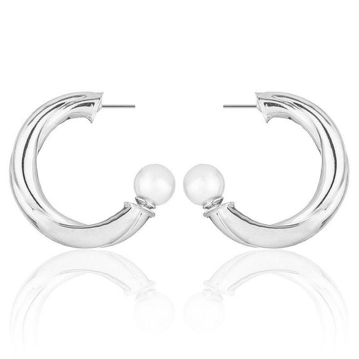 Trendy Silver Plated Holding Pearl Hoop Earrings For Women and Girls - Vembley