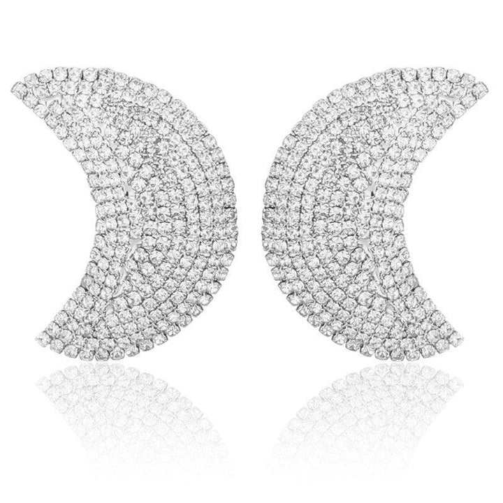Lavish Silver Studded Shinning Half Moon Stud Earing For Women and Girls - Vembley
