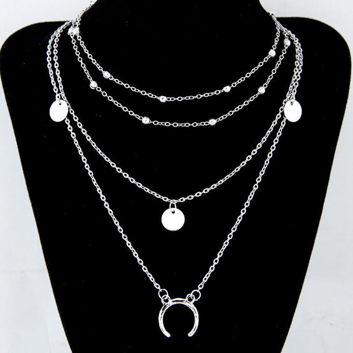 Silver Plated Layered Beads Half Moon Pendant