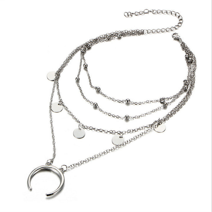 Silver Plated Layered Beads Half Moon Pendant