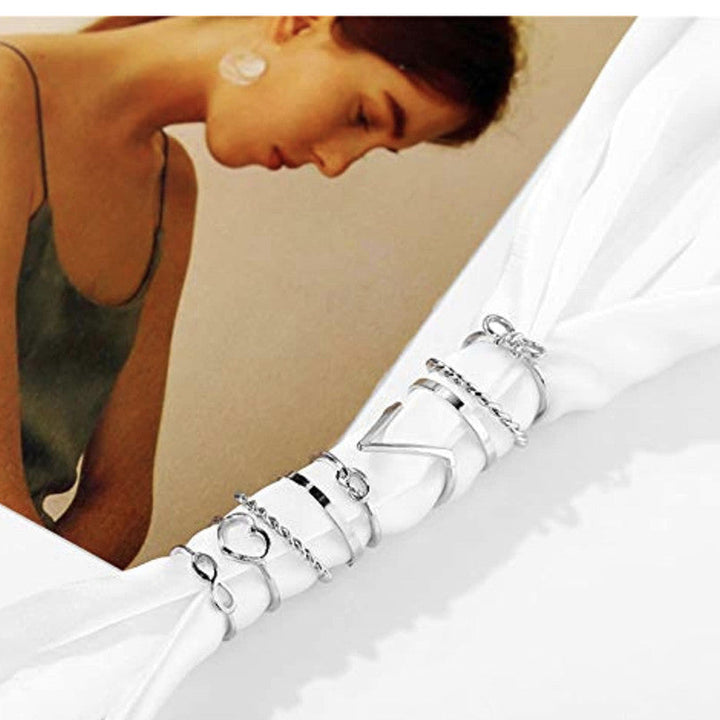 Vembley Stylish Silver Plated 9 Piece Love Infinity Ring Set For women and Girls.