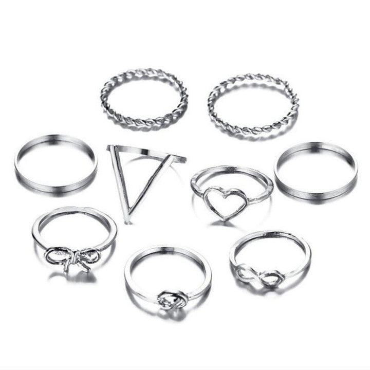 Vembley Stylish Silver Plated 9 Piece Love Infinity Ring Set For women and Girls.