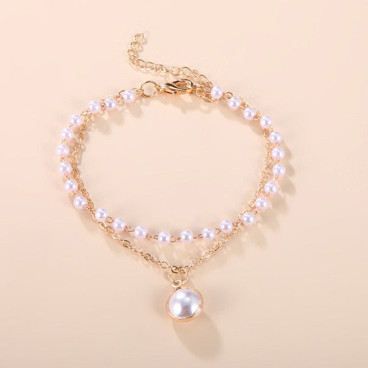 Vembley Trendy Gorgeous Pearl Gold Plated Double Layer Bracelet For Women And Girls