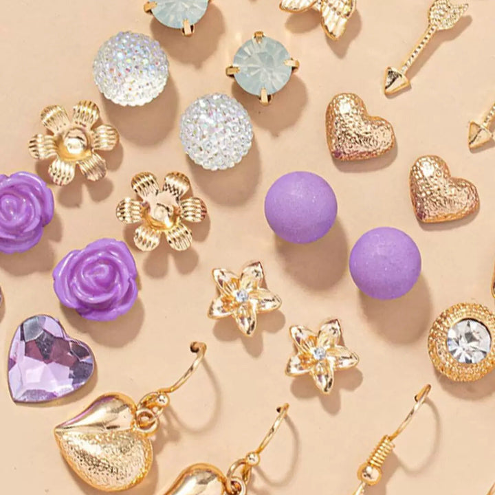 Vembley New Jewellery For Women Gold Plated Multicolor Studs Combo of 30 Quirky Pairs