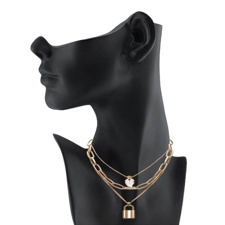 Triple Layered Golden Lock and Leaf Pendant