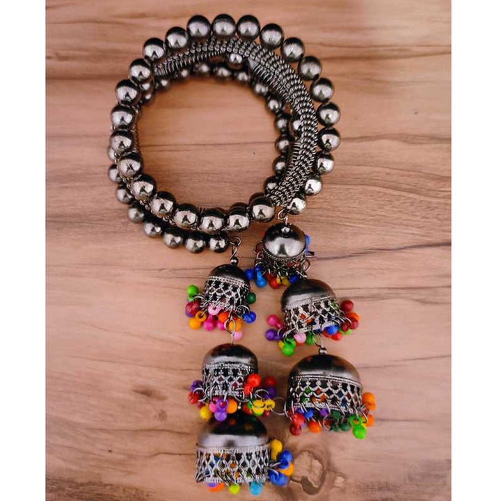 Silver Bangle Bracelet with Multicolor Beads Jhumki