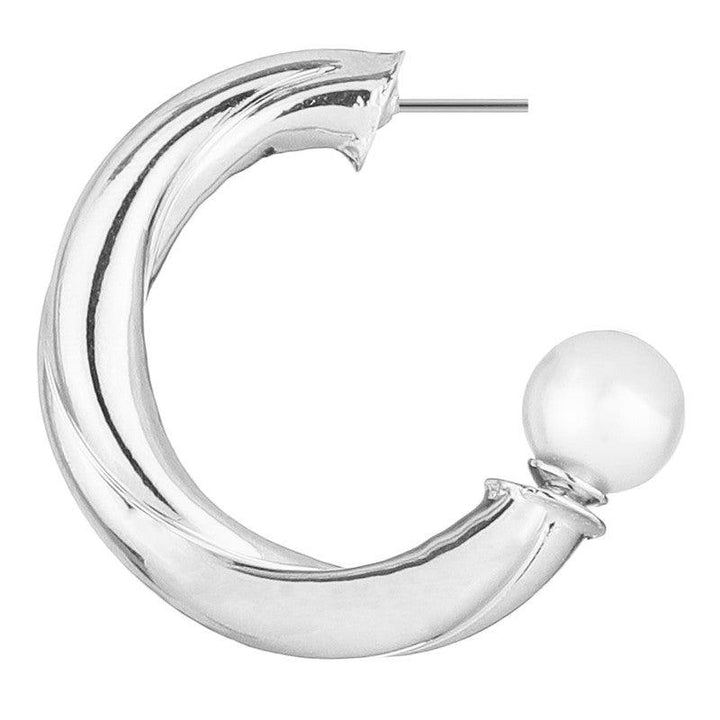 Trendy Silver Plated Holding Pearl Hoop Earrings For Women and Girls - Vembley