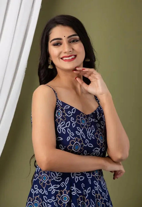 Women Blue Printed Viscoun Ryon kurta.