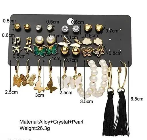 Vembley Combo of 17 Earrings for Girls and Women Gold Plated Pearl and Stone Studded Alloy Earring Set