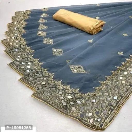 Stylish Net Saree With Blouse Piece For Women - Springkart 
