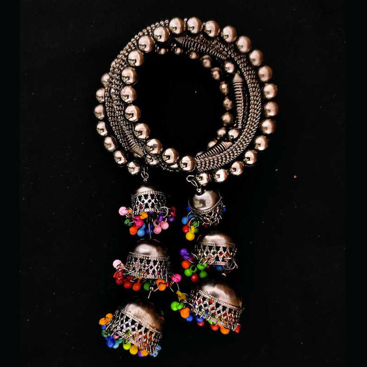 Silver Bangle Bracelet with Multicolor Beads Jhumki