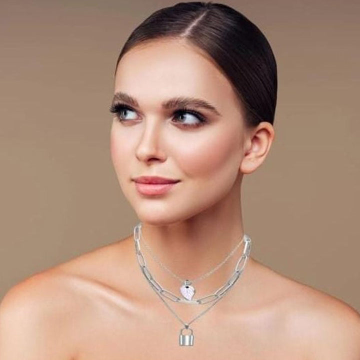 Triple Layered Silver Lock and Leaf Pendant