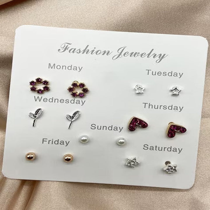Vembley Pack of 7 Weekly Stud Earrings