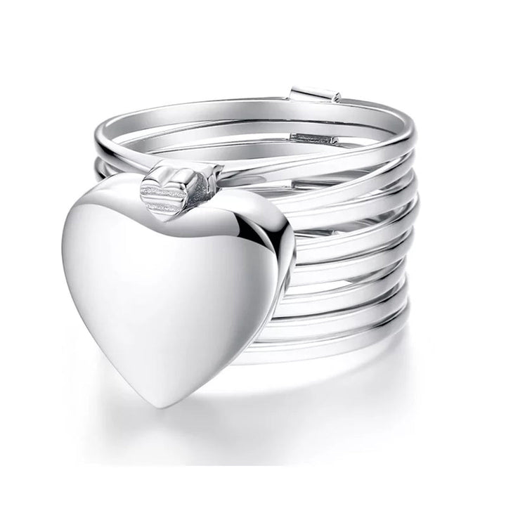 Silver 2 In 1 Retractable Heart Ring Bracelet
