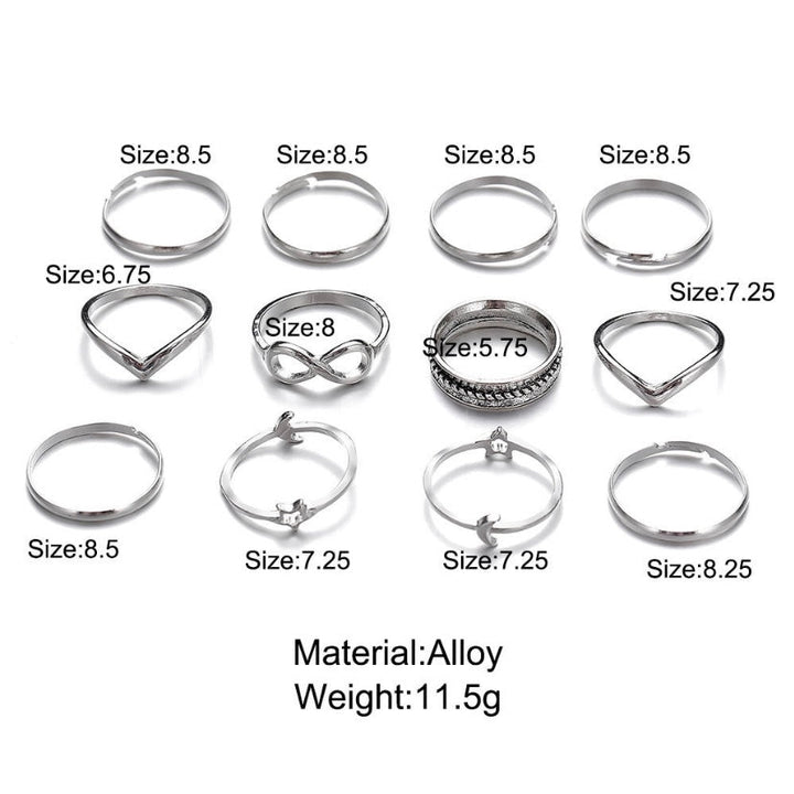 Silver Plated Nine Piece Love Infinity Ring Set