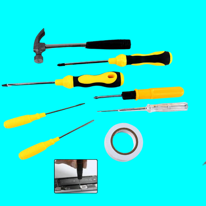 8 In 1 Hand Tool Kit Steel And Plastic Hammer Screwdriver  Tape