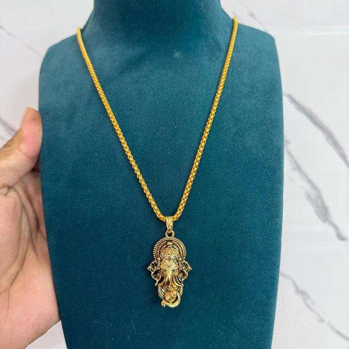 Ganesha Pendant With Snake Chain (Gold)