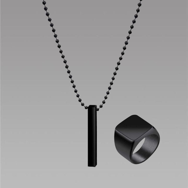 Saizen black vertical bar pendant with ring for boys and mens