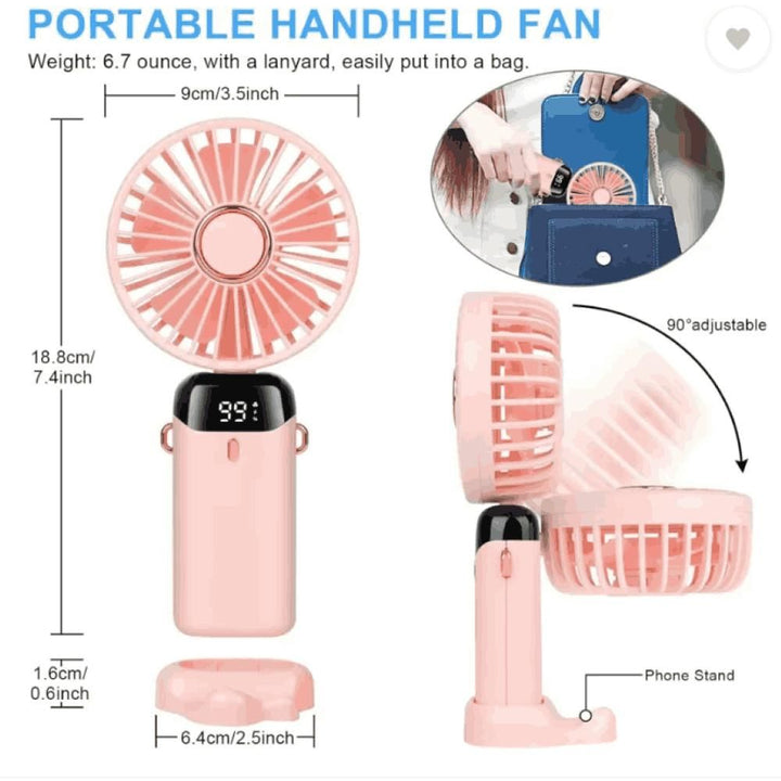 Portable Handheld Fan, Battery Operated Fan with LED Display