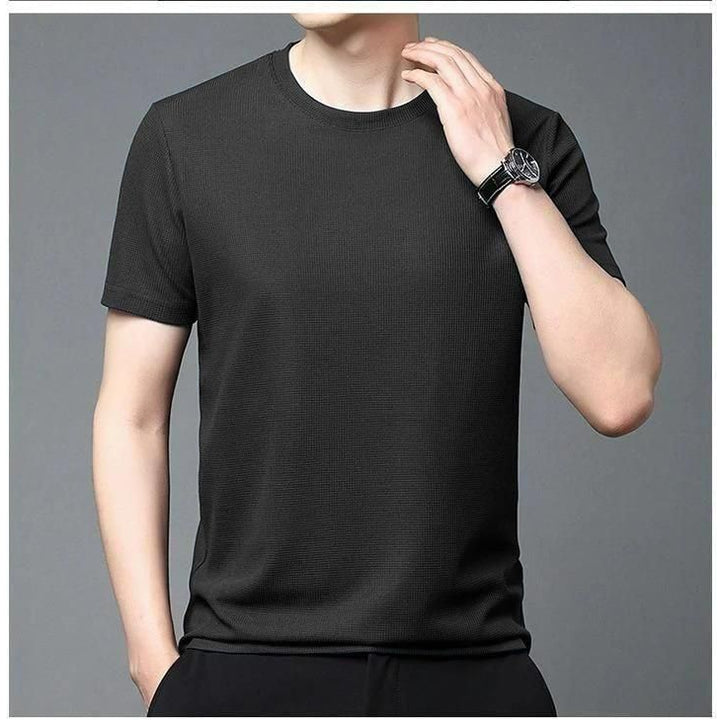 Polyester Stretchable Solid Half Sleeves Mens Round Neck T-Shirt Pack Of 4