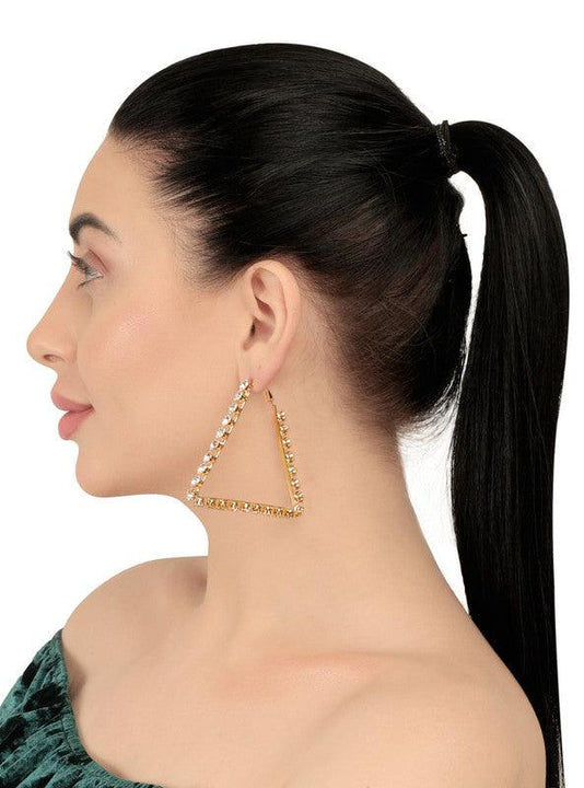 Shinning Studded Tringle Golden Hanging Earing For Women and Girls - Vembley