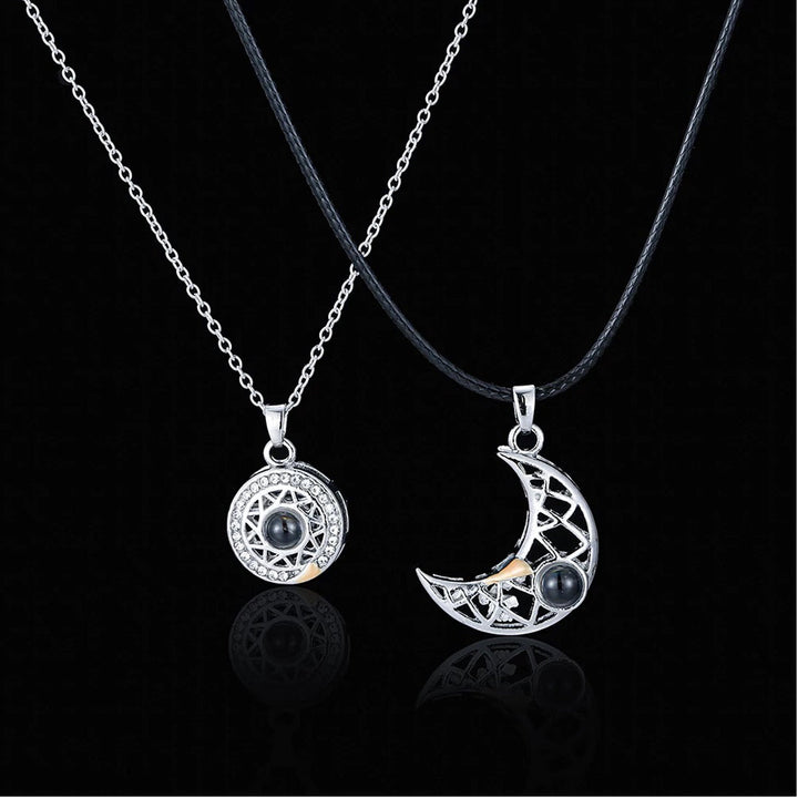 Sun and Moon Magnetic Necklace for Couples saying "I Love You" in 100 languages