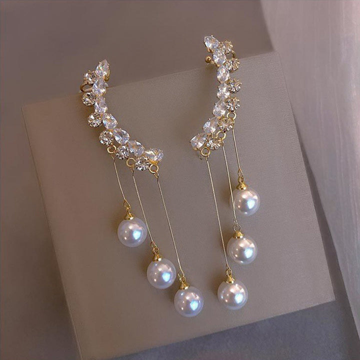 Zircon Ear Cuff With Pearl Tassel Korean Earrings 2Pcs/Set