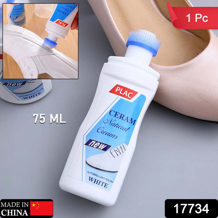 White Shoe Brightener with Removal of Dirt and Whitening Function White Shoes Cleaner with Brush Head for Dirty Shoe Polish Natural Waxes (75 ML) - Springkart 