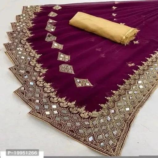 Stylish Net Saree With Blouse Piece For Women - Springkart 