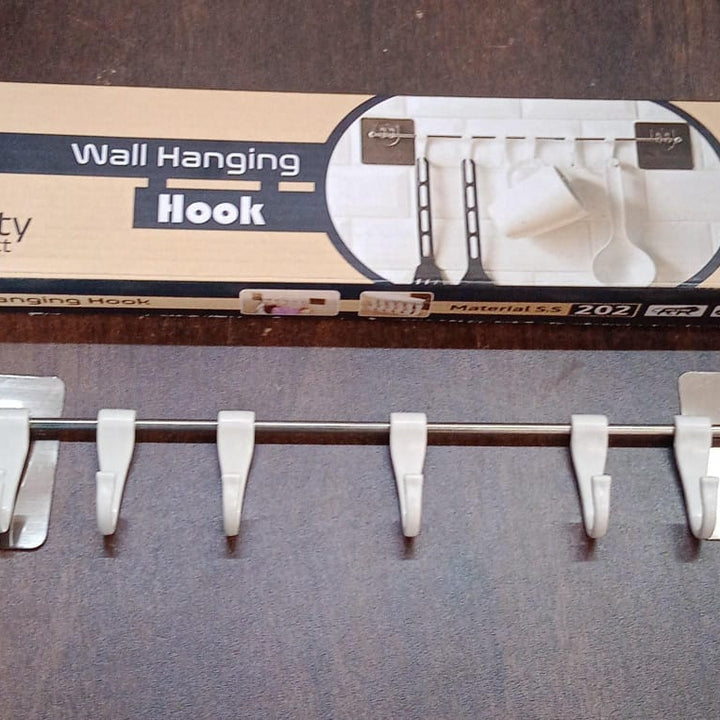 17968 Stainless Steel Utensil Hanger Rail Nail Free Wall Mount With 2 Magic Stickers  6 Plastic Hooks For Kitchen