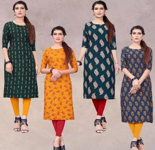Women's Aline Straight Crepe Regular Fit Kurti (Pack Of 4 Pcs) - Springkart 