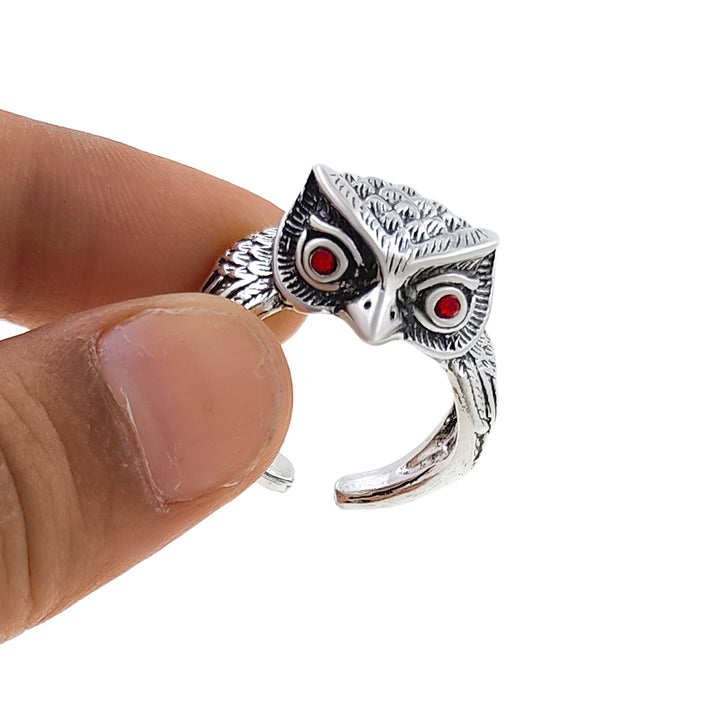 Saizen Silver Rings for Men Owl Face Ring