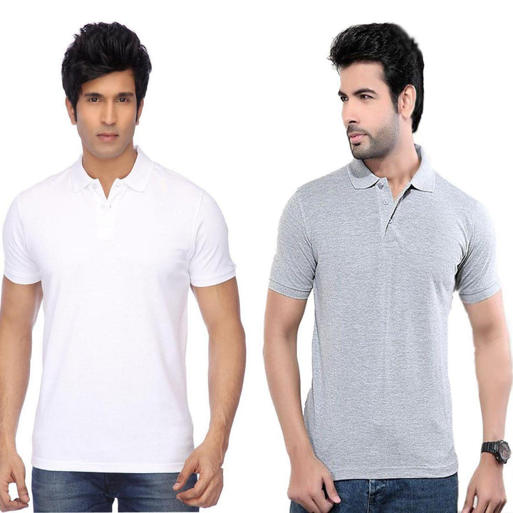 Cotton Blend Solid Half Sleeves Mens Polo Neck T-Shirt (Pack of 2)