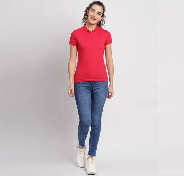 Ketex Red Cotton Blend Polo Neck Tshirt