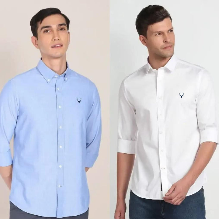 Cotton Solid Full Sleeves Slim Fit Casual Shirt Pack of 2