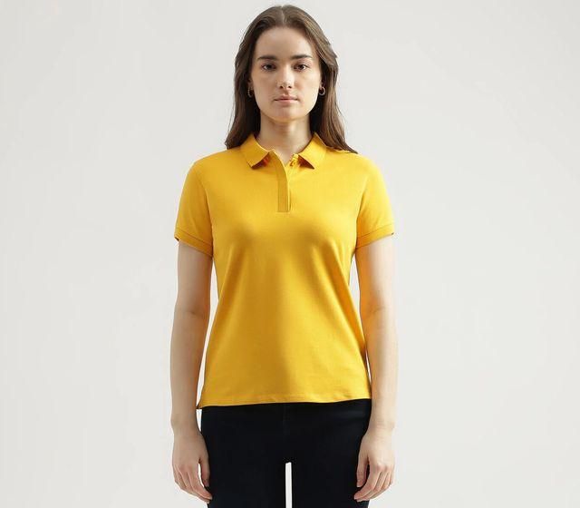 Ketex Yellow Cotton Blend Polo Neck Tshirt